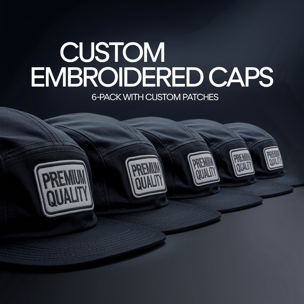 Custom  Embroidered Caps - 6-Pack with 6K to 8K Stitch Custom Patches