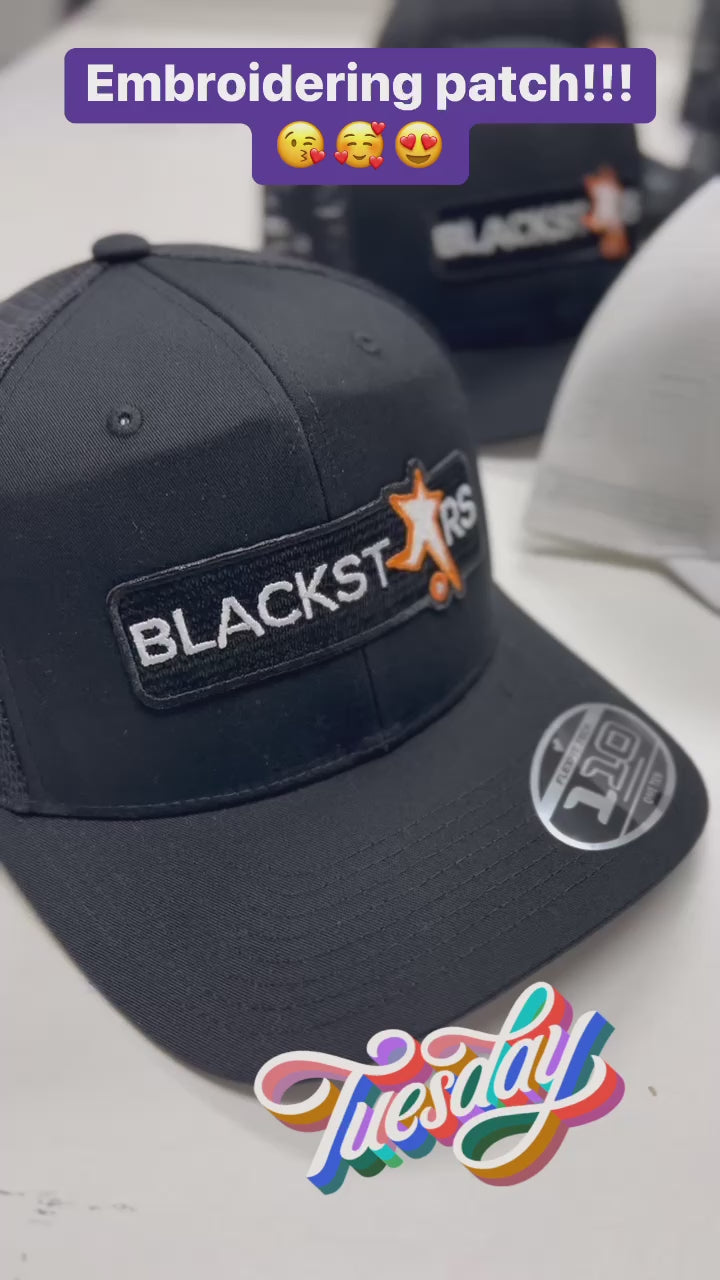 6 White 5-Panel Caps with Custom Embroidered Patch (6K-8K Stitches)