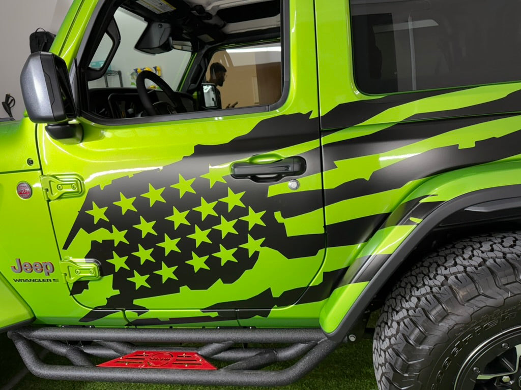 Distressed American Flag Side Body Decals (Pair) - 99" x 52"