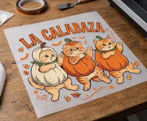 La Calabaza - Dancing Pumpkin Cats Halloween Shirt | Women's Fall Graphic Tee OR DTF Transfer