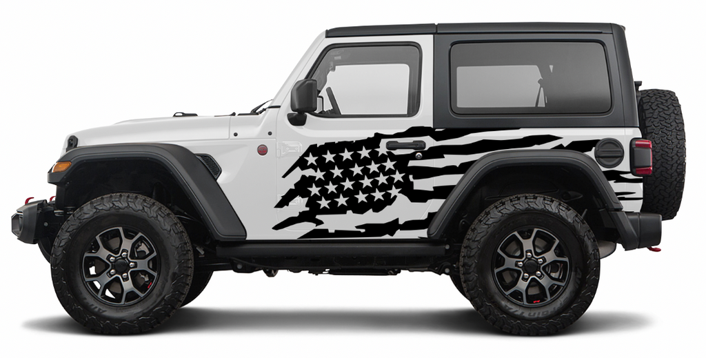 Distressed American Flag Side Body Decals (Pair) - 99" x 52"