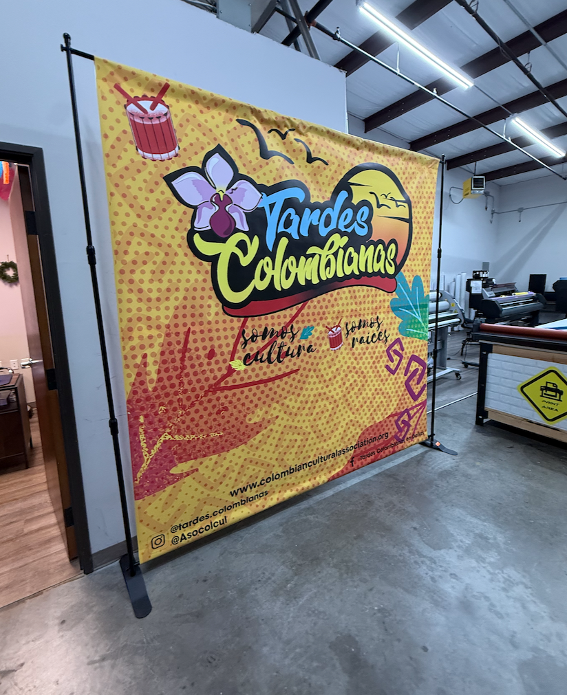 Heavy Duty Backdrop Stand + Custom Vinyl Banner (Multiple Sizes)
