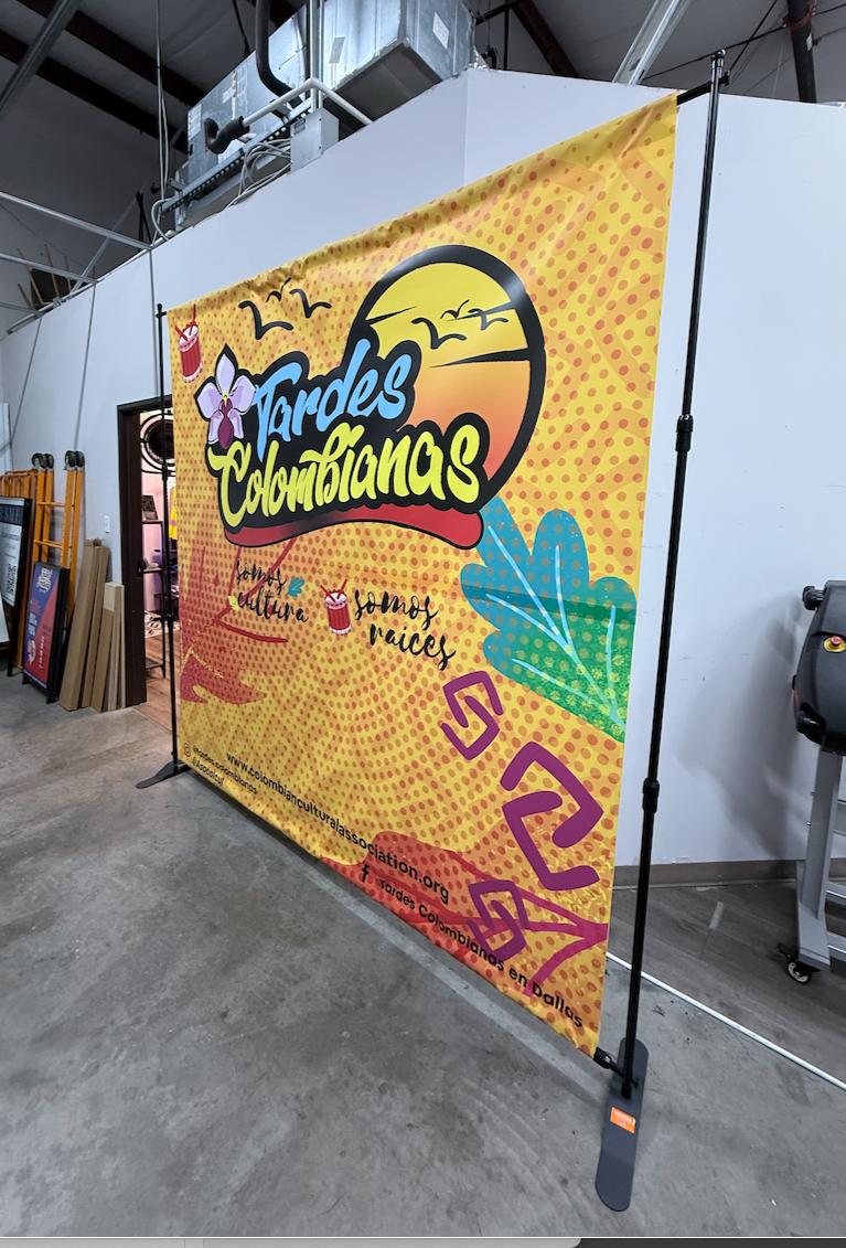 Heavy Duty Backdrop Stand + Custom Vinyl Banner (Multiple Sizes)