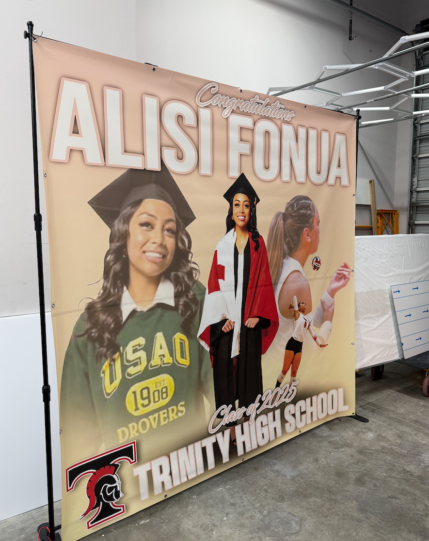 Heavy Duty Backdrop Stand + Custom Vinyl Banner (Multiple Sizes)