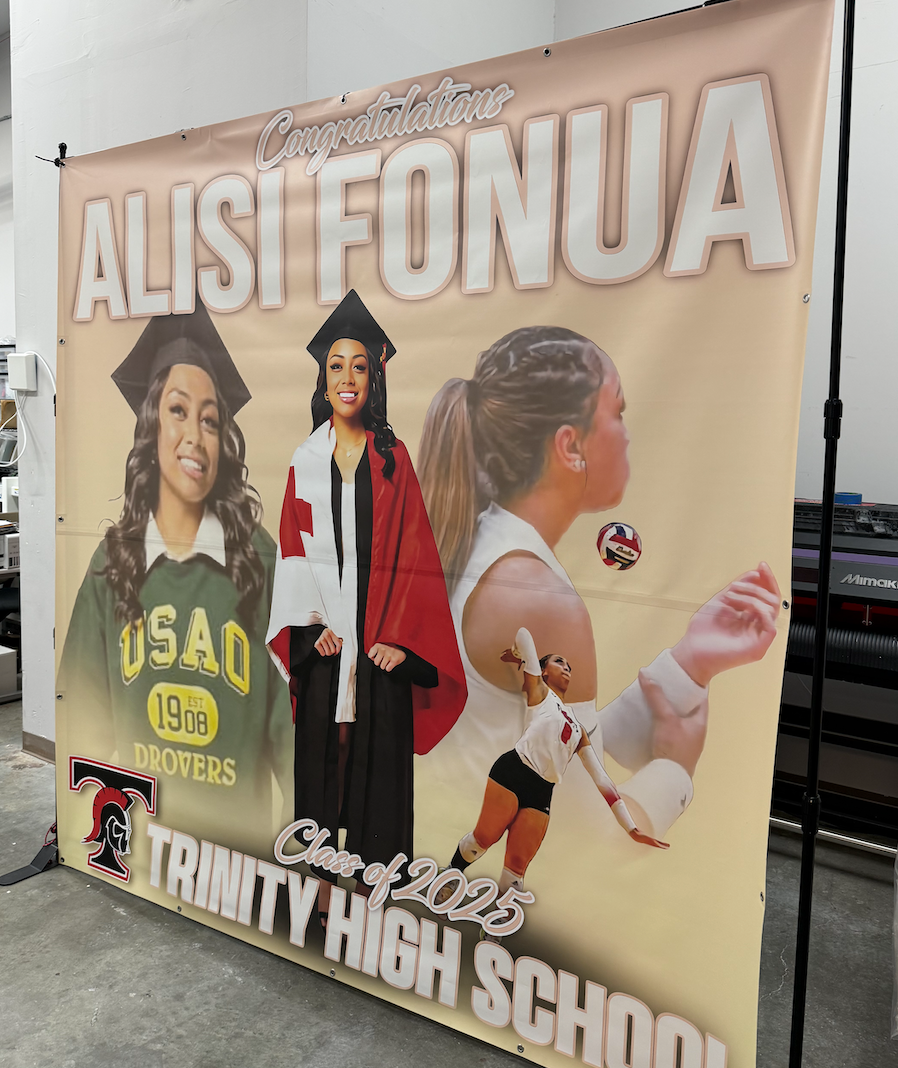 Heavy Duty Backdrop Stand + Custom Vinyl Banner (Multiple Sizes)