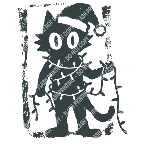 Tangled Christmas Cat Shirt | Funny Holiday Black Cat Graphic Tee OR DTF Transfer | Retro Xmas Lights