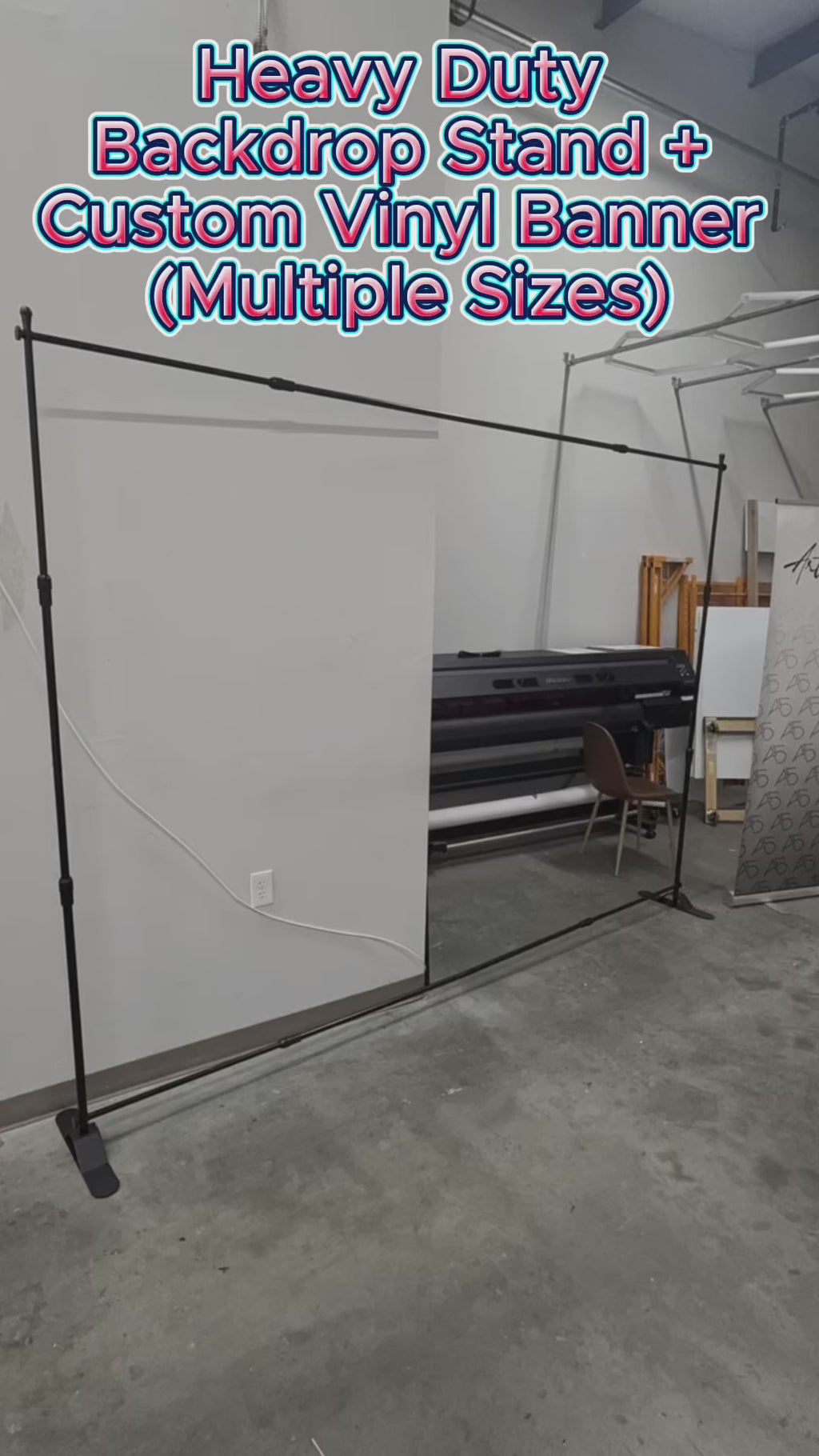 Heavy Duty Backdrop Stand + Custom Vinyl Banner (Multiple Sizes)